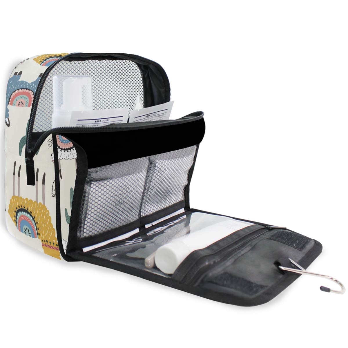**Moyyo Hand-Drawn Alpaca Llama Cactus Toiletry Bag – Hanging Travel Wash Bag for Women, Girls & Kids – Portable Cosmetic Organizer for Gym, Camping & Travel**