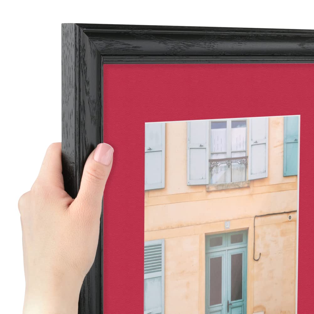 ArtToFrames 12x16 Inch Solid Red Oak Picture Frame with Black Stain & 2 Inch Rouge Mat - Premium Wood Wall Photo Frame for Home Decor, Office, Gallery Display (SingleMat-0066-59504-YBLK-12x16-762)