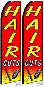 Hair Cutting Feather Banner Flags - Complete Kit (Pack of 2) | Salon Decor, Barber Shop Signage & Hair Stylist Advertising