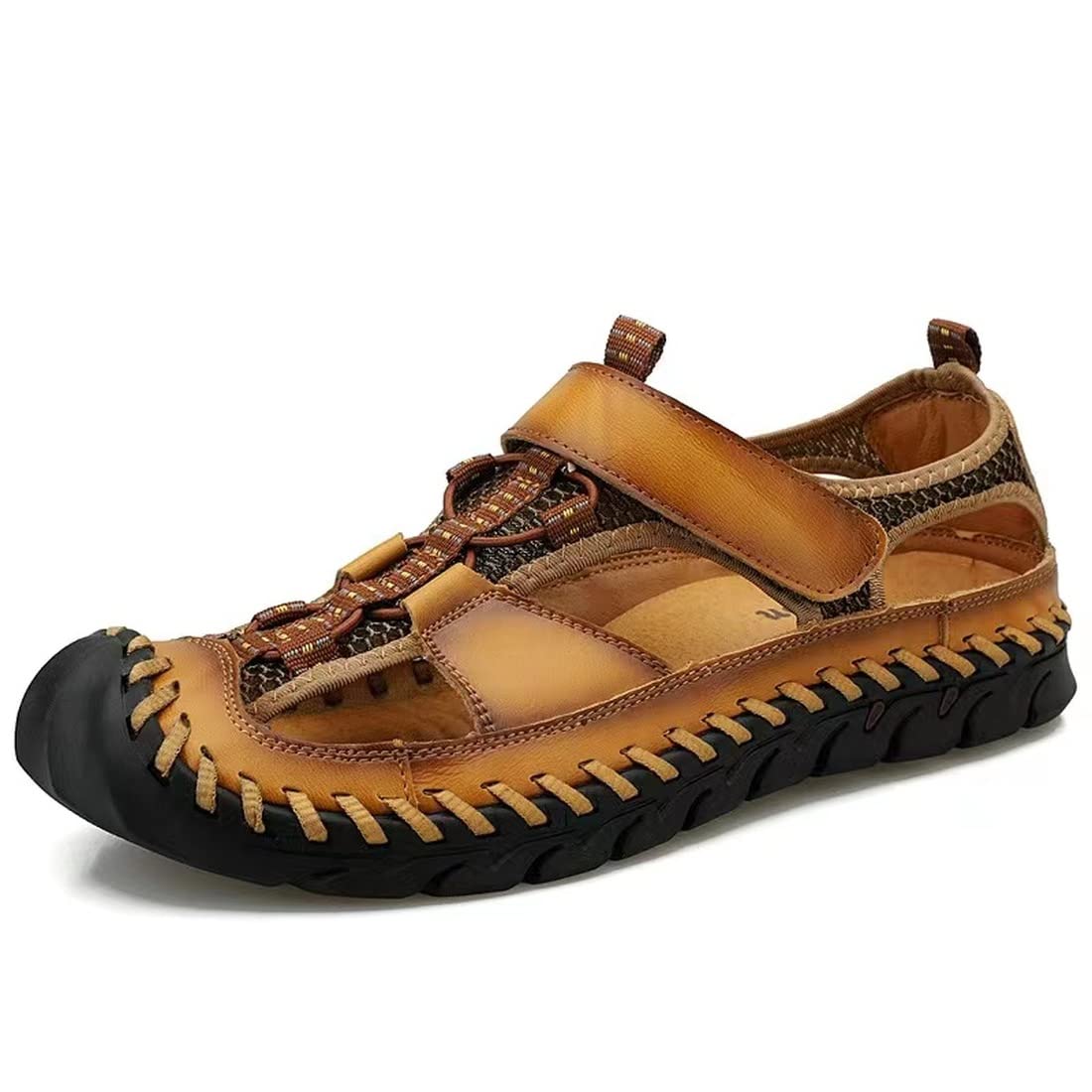 Men's Classic Leather Sandals - Comfortable & Breathable Closed-Toe Hiking Sandals for Outdoor, Beach & Casual Wear