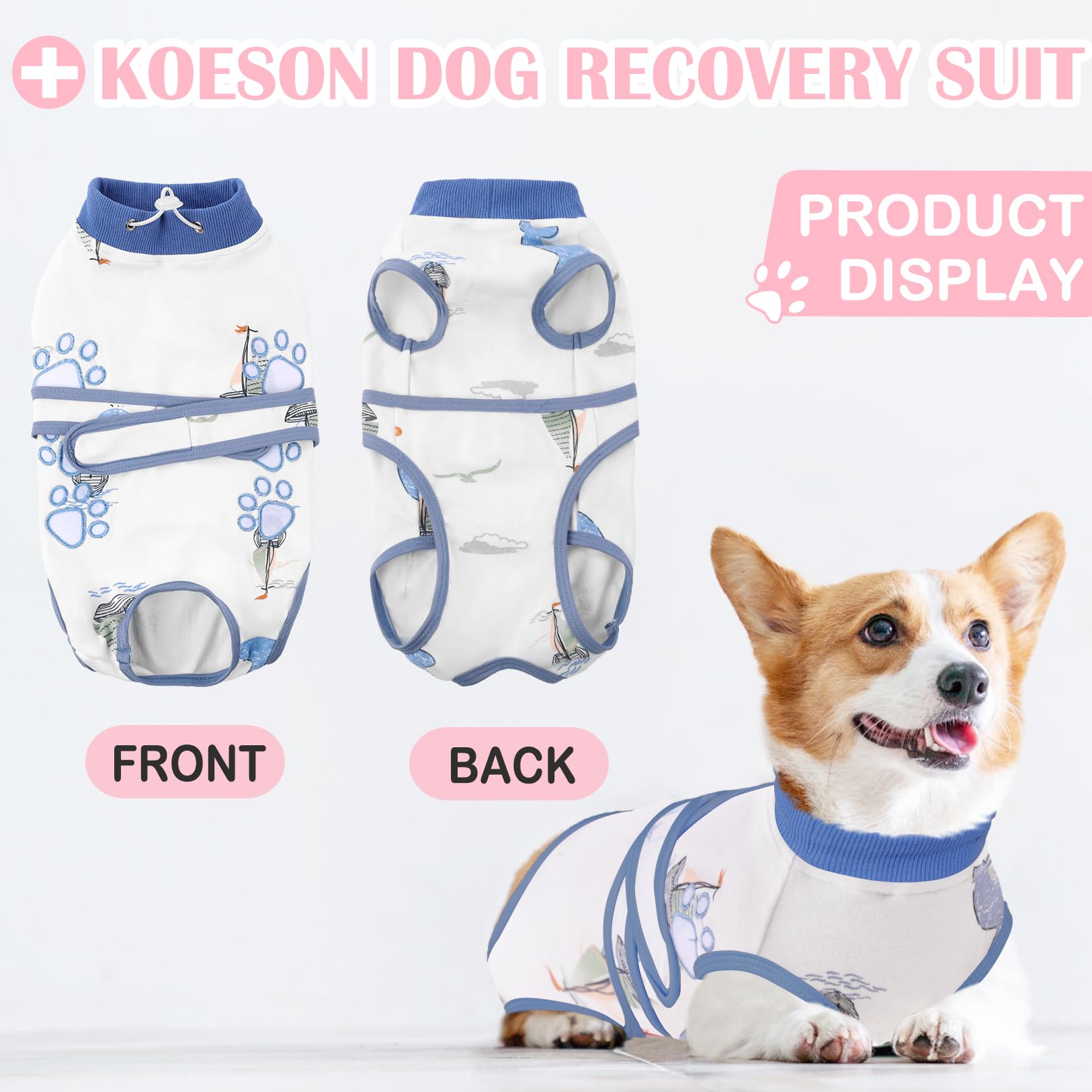 KOESON Dog Surgery Recovery Suit for Female & Male Dogs - Soft Anti-Licking Onesie Alternative to Cone After Spay Neuter Surgery - Comfortable Abdominal Wound Protection for Post-Op Healing - Perfect for Preventing Biting & Licking During Recovery at Home or Vet Visits