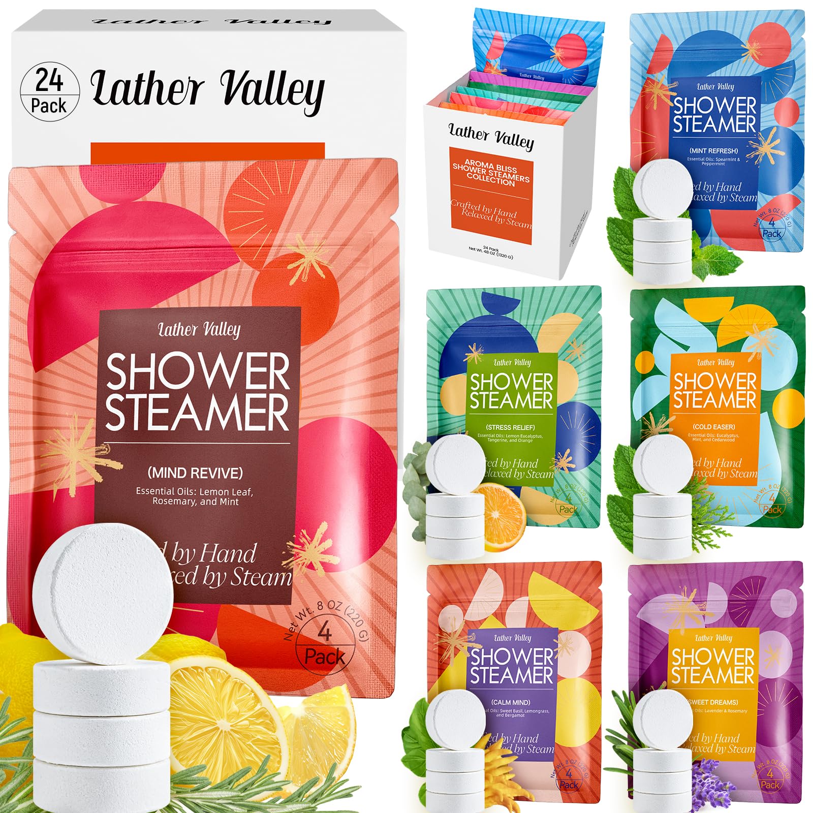 **24 Pack Aromatherapy & Sport Shower Steamers with 100% Natural Essential Oils – Refreshing & Relaxing Shower Bombs for Women & Men – Perfect for Self-Care, Spa Days, Birthdays & Post-Workout Recovery**