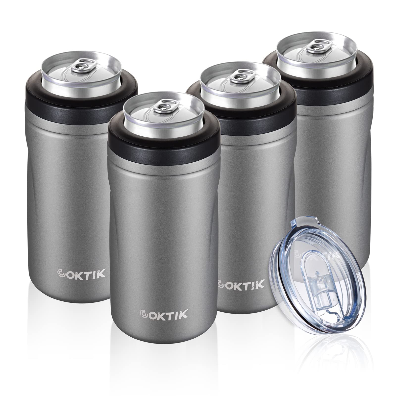 COKTIK 5 in 1 Insulated Can Cooler Set - 4 Pack Double Wall Slim Can Coolers for 12 oz Regular & Slim Cans, Beer Bottles - Perfect for Parties, BBQs, and Outdoor Adventures