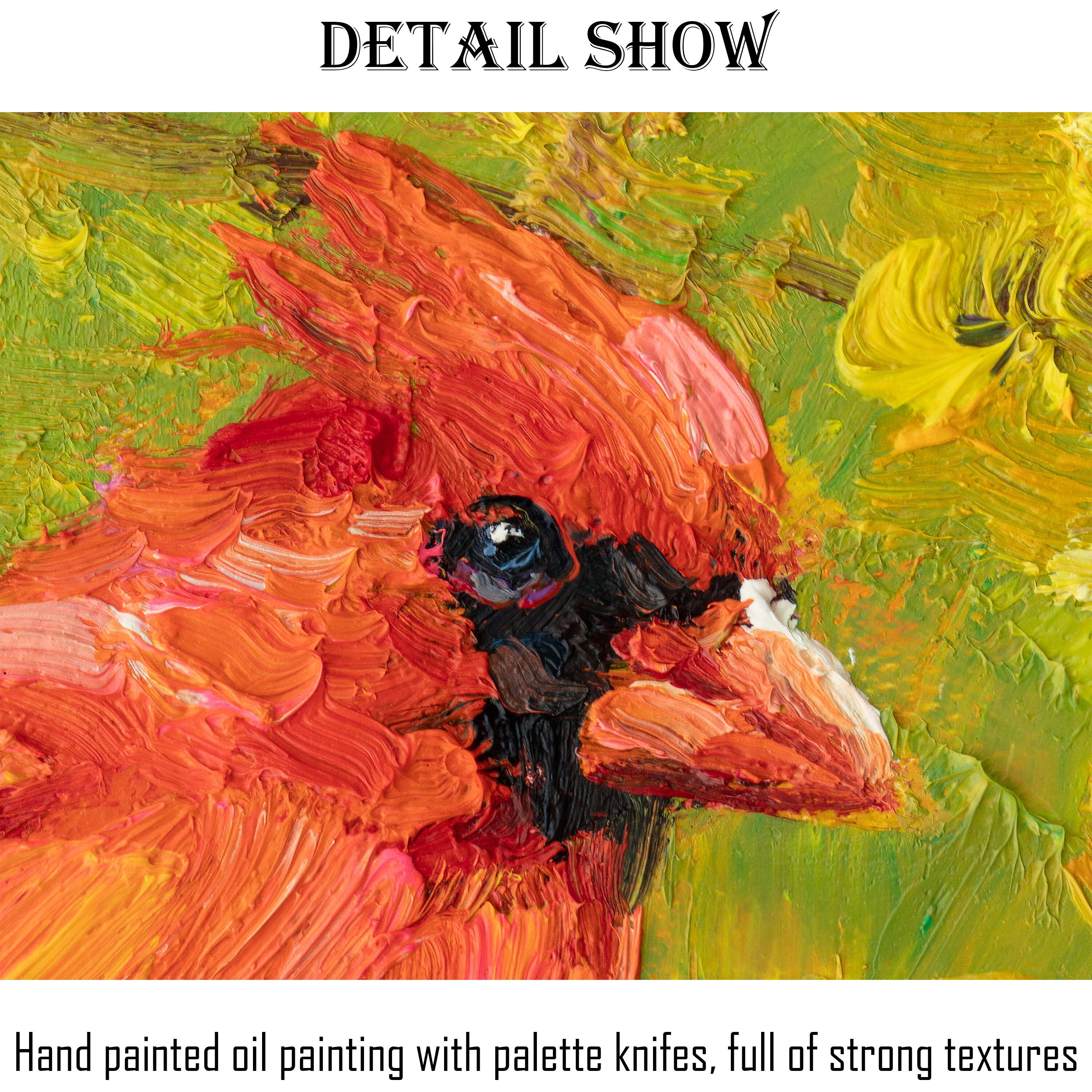 Original Oil Painting of Northern Cardinal Male Bird - Contemporary Abstract Canvas Wall Art for Living Room, Bedroom & Office Decor