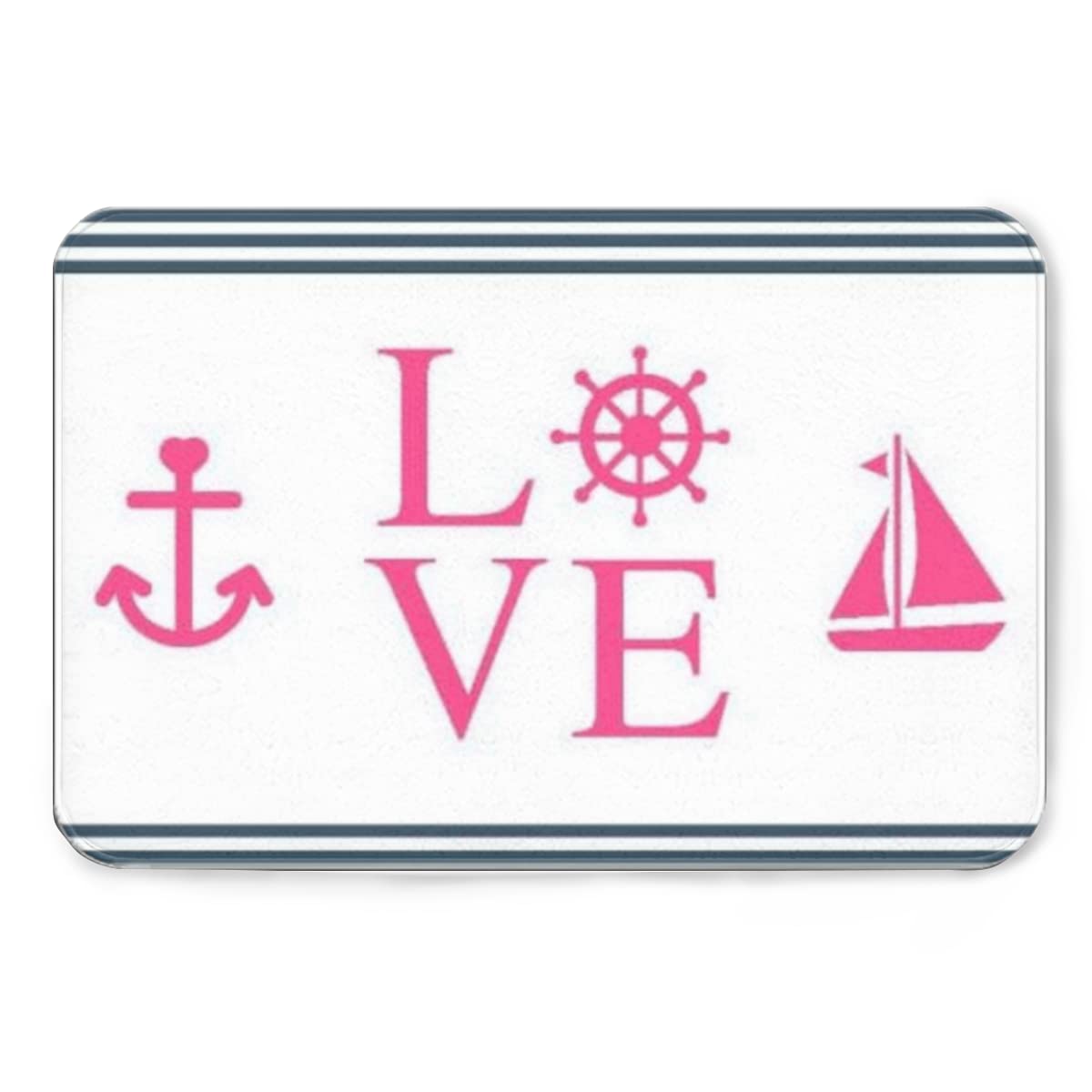 Non-Slip Flannel Mat - Soft Absorbent Kitchen & Bathroom Rug with Pink Love Anchor Navy Blue Stripes, 16x24 Inch - Perfect for Living Room, Bedroom, and Entryway Decor