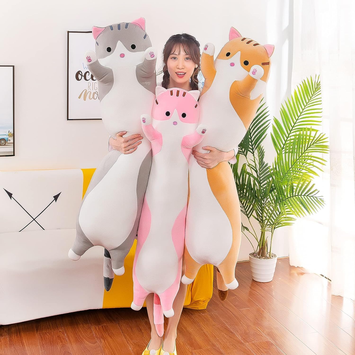 Soft Long Cat Plush Pillow - Grey Cotton Stuffed Animal Body Pillow (50CM) for Kids & Adults | Perfect for Sleeping, Cuddling, and Home Decor Gift for Girlfriend