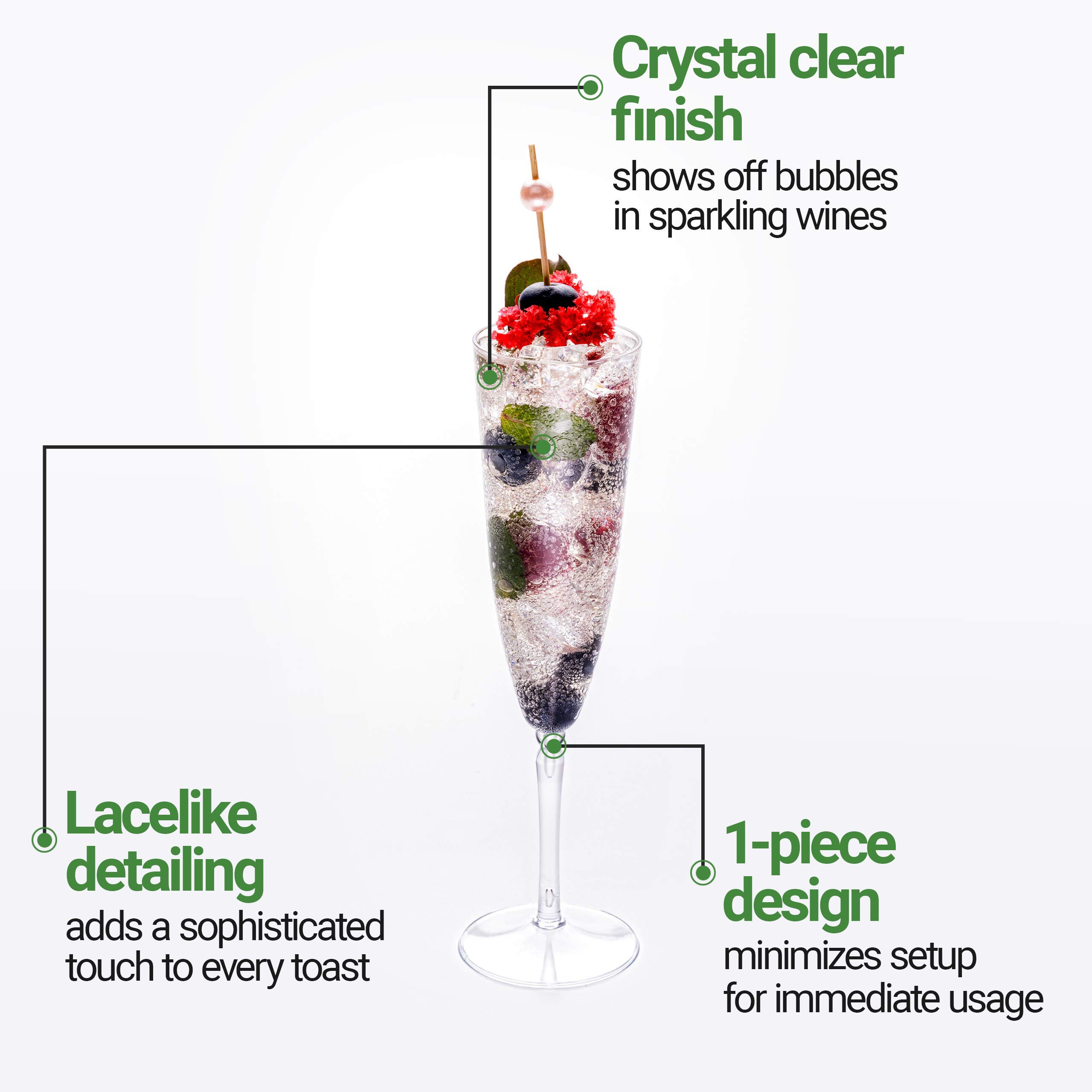 100-Pack 4 oz Clear Plastic Champagne Flutes - Disposable Tall Mimosa Glasses with Elegant Lace Design for Weddings, Parties & Events - Perfect for Champagne, Cocktails & Beverages (BPA-Free)