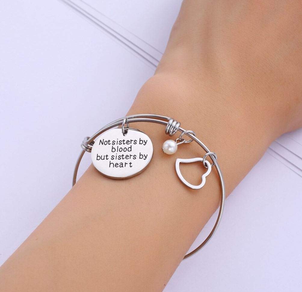 Best Friend Bracelet for Women - Rose Gold Heart Charm Engraved Friendship Bracelet 