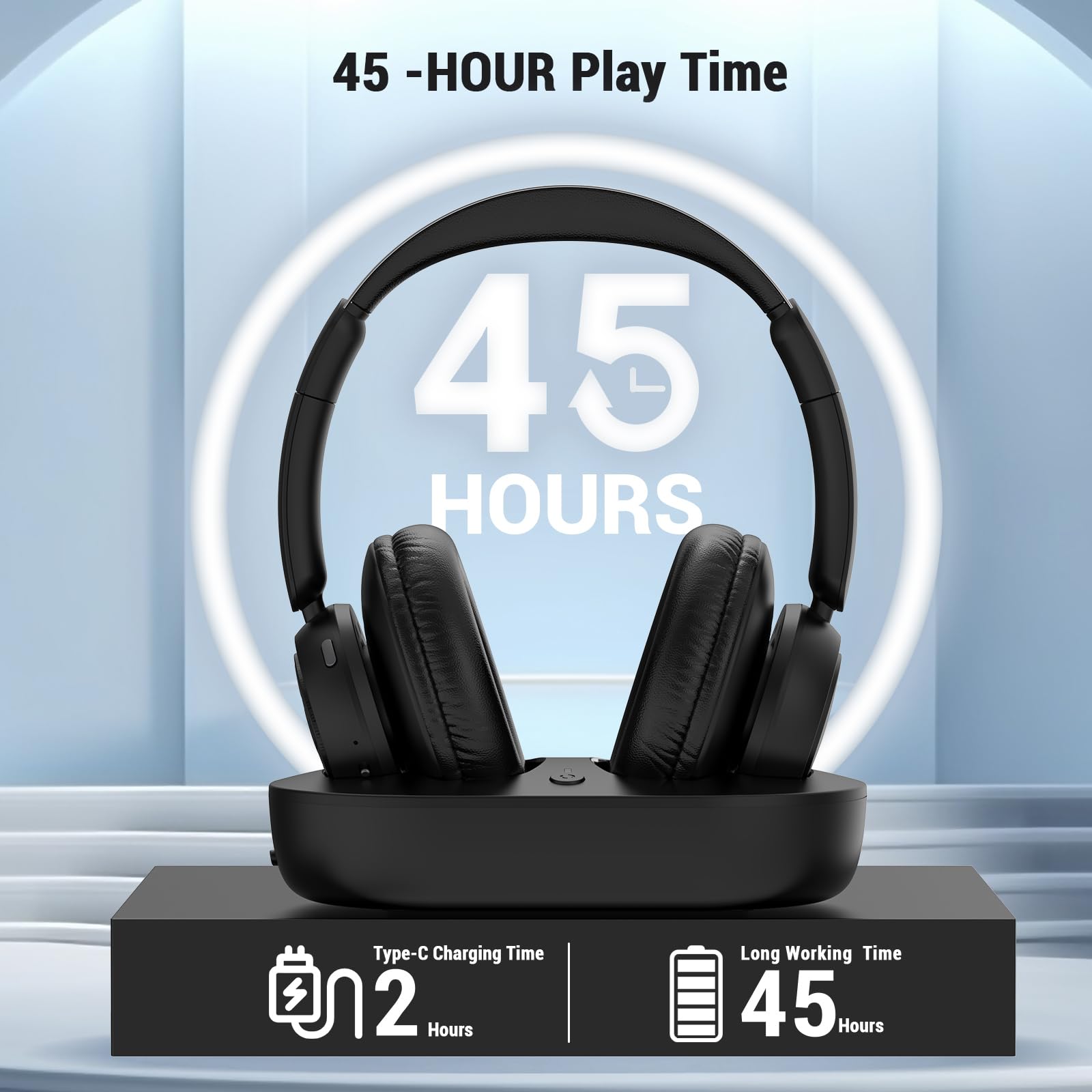 ROSIDA Wireless TV Headphones for Seniors - Bluetooth Over-Ear Headphones with Transmitter & Charging Base, No Audio Delay, Perfect for Watching TV, Ideal Gift for Elderly Parents (Iron Black) - Enjoy Comfortable TV Viewing at Home or in Nursing Homes