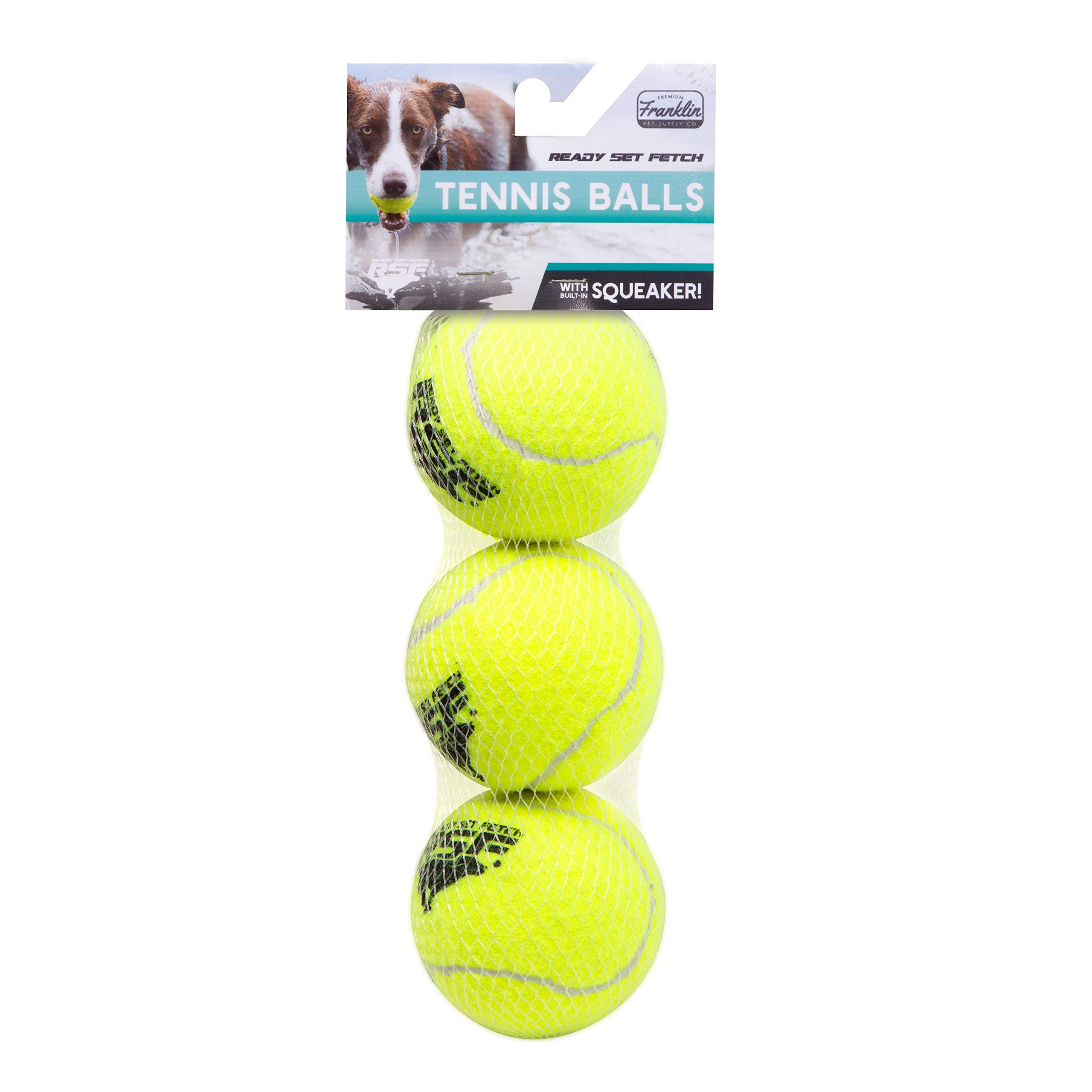 Franklin Pet Supply Co. Squeaky Dog Tennis Balls - Durable Fetch Toys with Loud Squeaker for Small, Medium & Large Dogs - 3 Pack Dog Tennis Balls for Outdoor Play, Training & Interactive Fun