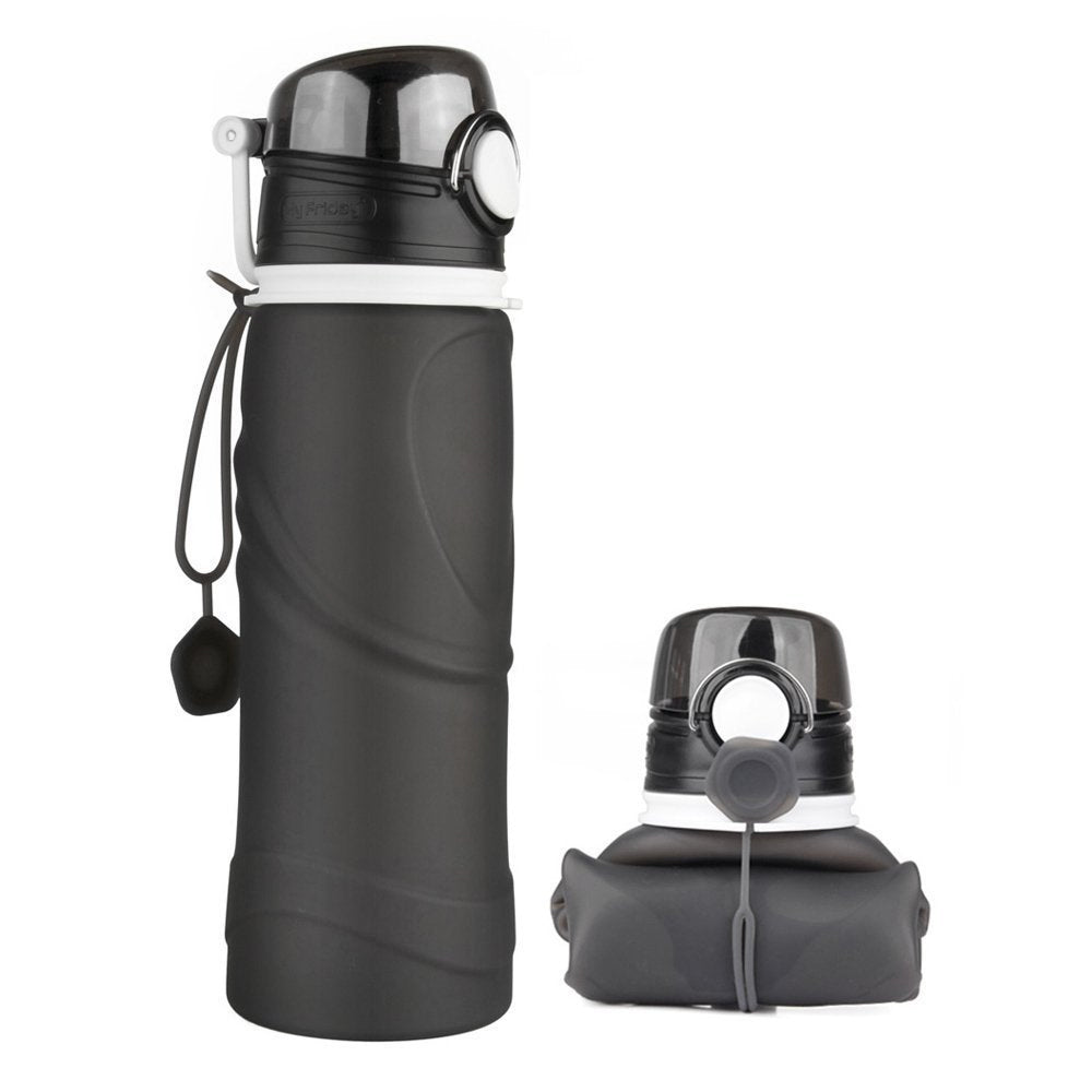 Collapsible Silicone Water Bottle - BPA Free, Leak Proof, Portable Travel Bottle for Hiking, Gym, Camping & Outdoor Activities