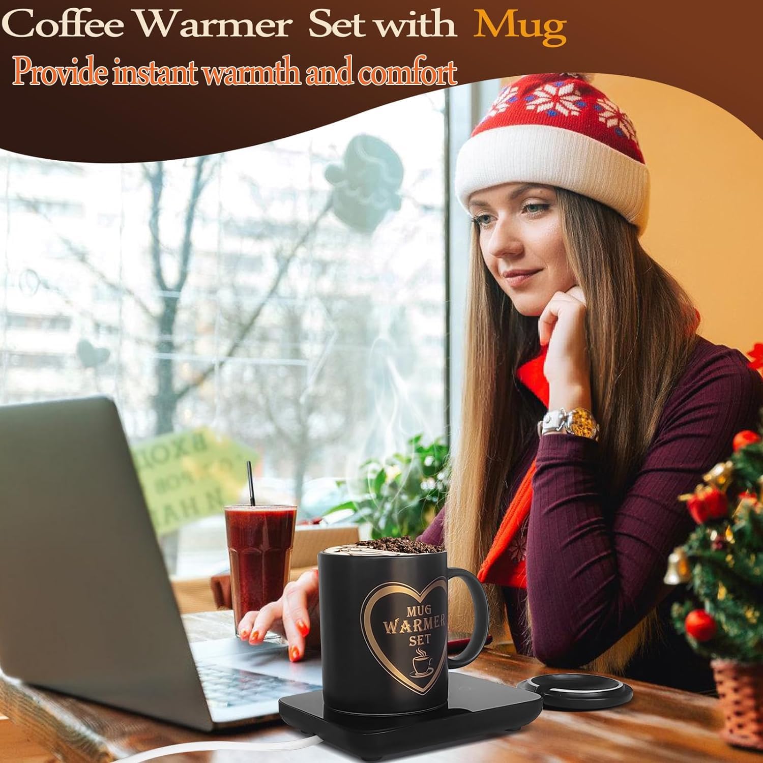 **Auto Shutoff Coffee Mug Warmer for Desk - USB-Powered Cup Warmer Set with Included Mug - Perfect for Office, Home & Travel - Black**