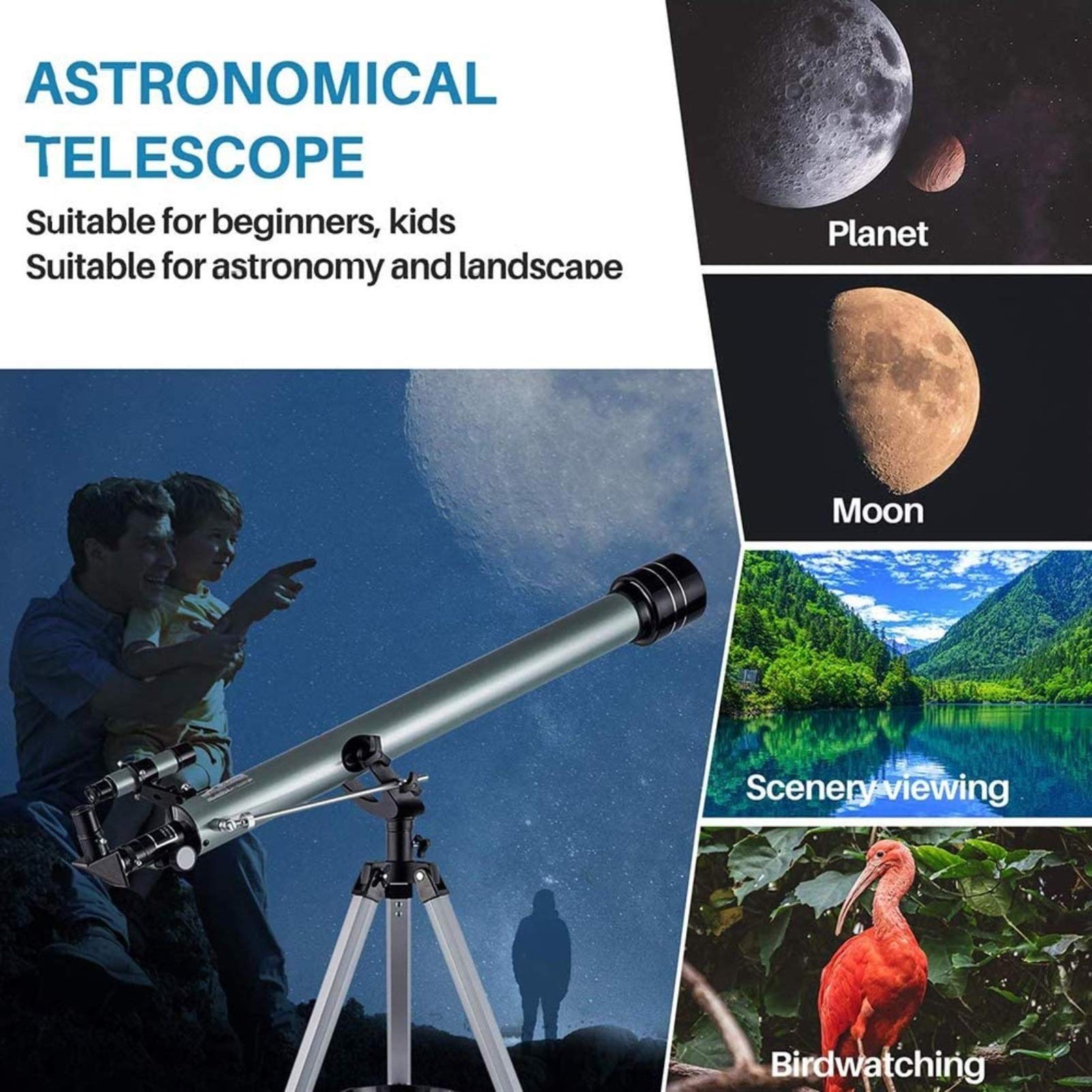 Portable Monocular Telescope for Kids & Adults - 600mm Aperture, Fully Multi-Coated Optics, Astronomy Refractor Telescope for Beginners | Perfect for Stargazing, Bird Watching & Outdoor Exploration