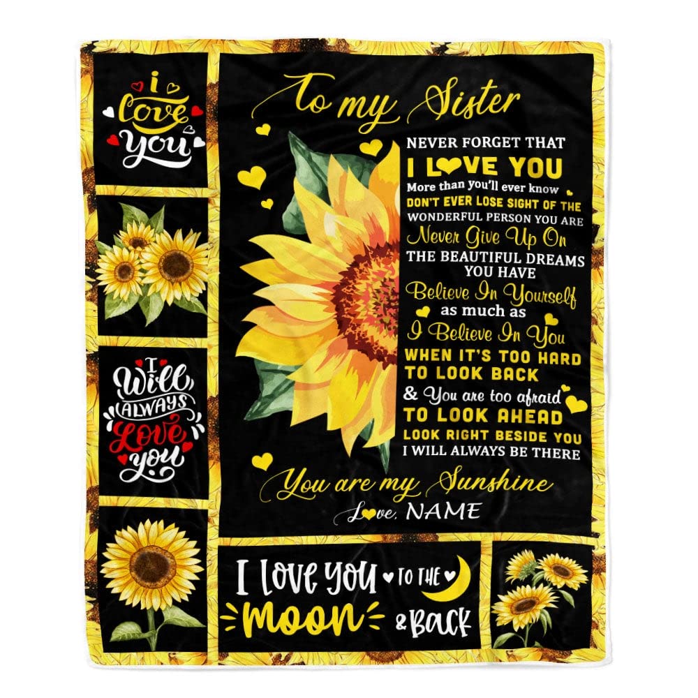Personalized Sister Fleece Blanket - Sunflower I Love You Gift for Birthday, Graduation