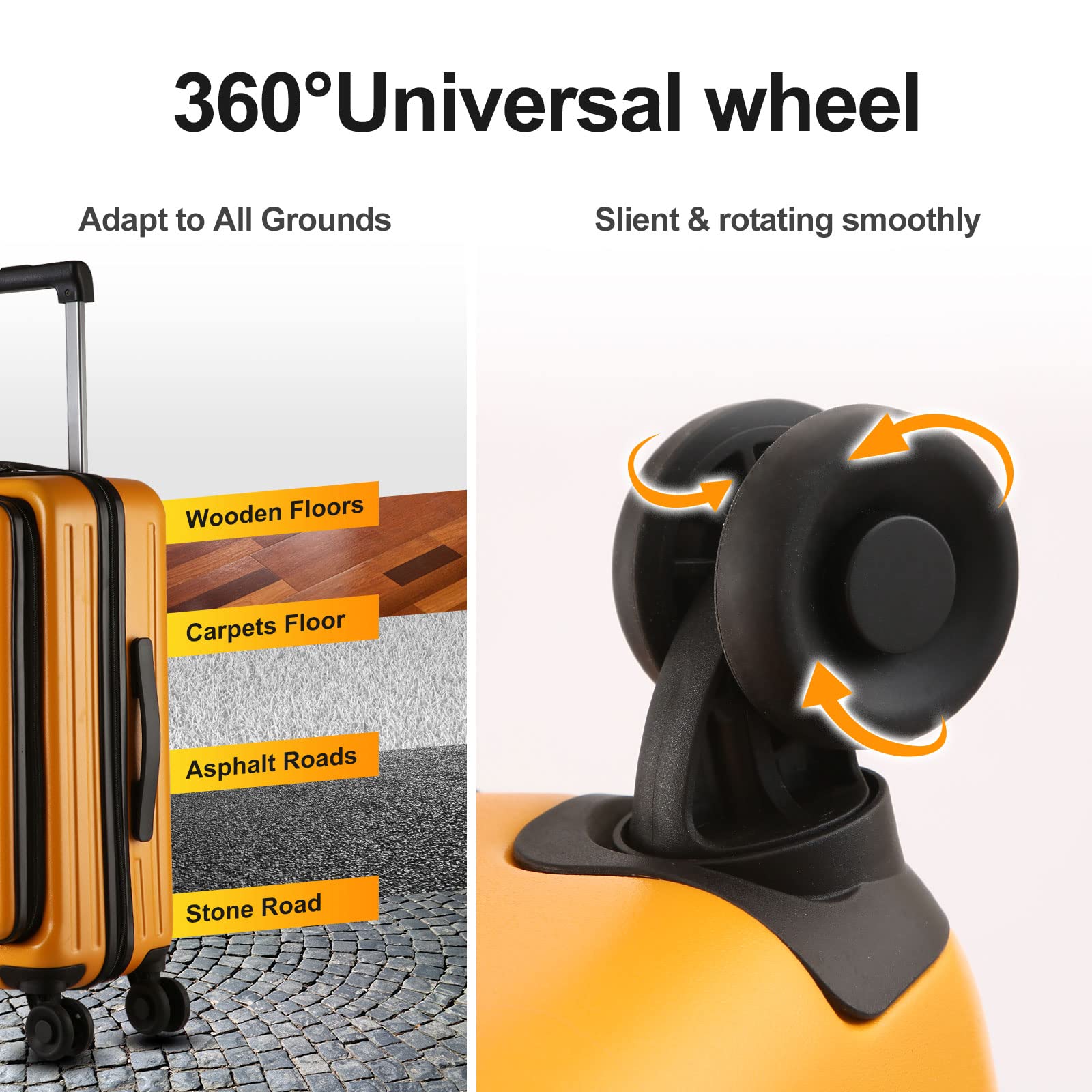 TydeCkare 20 Inch Carry On Luggage - 45L Lightweight ABS+PC Hardshell Suitcase with Front Zipper Pocket & Spinner Silent Wheels - Perfect for Business Travel, Weekend Getaways & Airplane Carry-On (Orange)