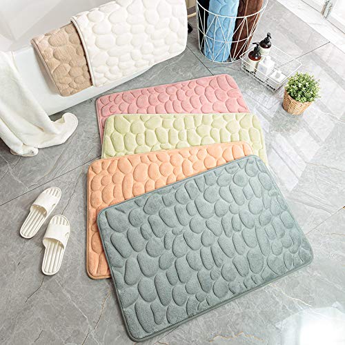 Premium Memory Foam Bath Mat - Ultra Soft, Super Absorbent & Quick-Dry Bathroom Rug - Non-Slip Stone Pattern Floor Mat for Shower & Tub (15.6
