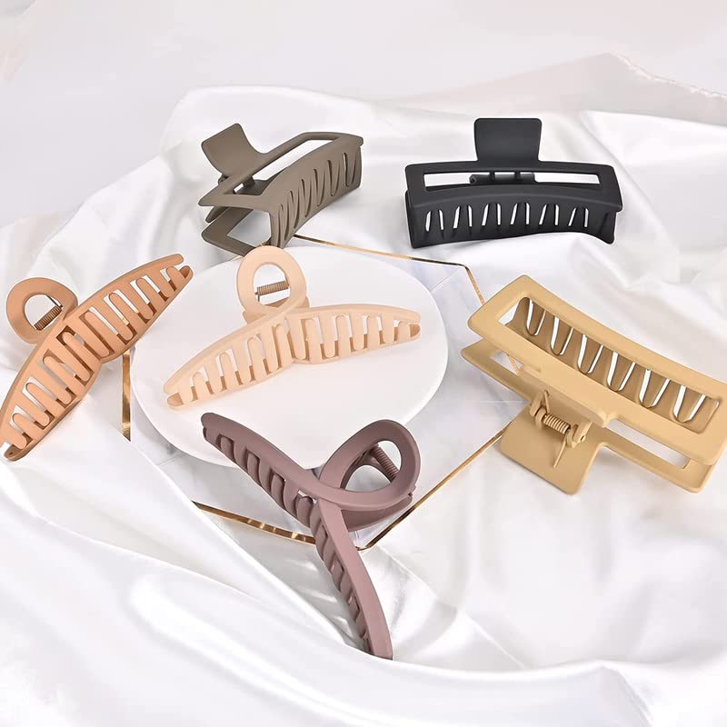 Staila 6-Piece Extra Large Hair Claw Clips for Women & Girls - Matte Square Hair Clips for Thick, Thin & Long Hair - Non-Slip XL Heavy Duty Jaw Clips (6 x 5.1 Inch, Neutral Colors) - Perfect for Updos, Ponytails & Everyday Hairstyles