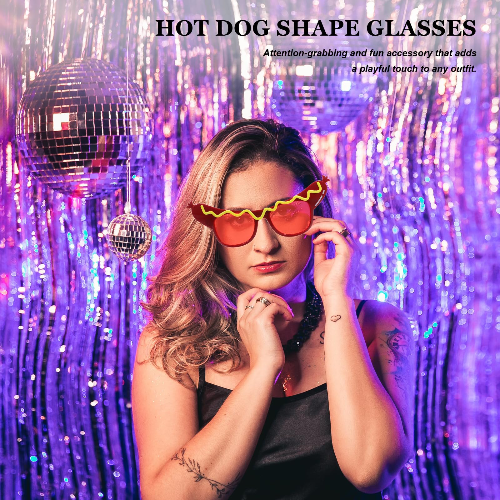 Funny Hot Dog Shaped Sunglasses for Summer Party, Luau, Masquerade & Dance Events - Novelty Eyewear for Costumes, Themed Parties & Instagram Photos