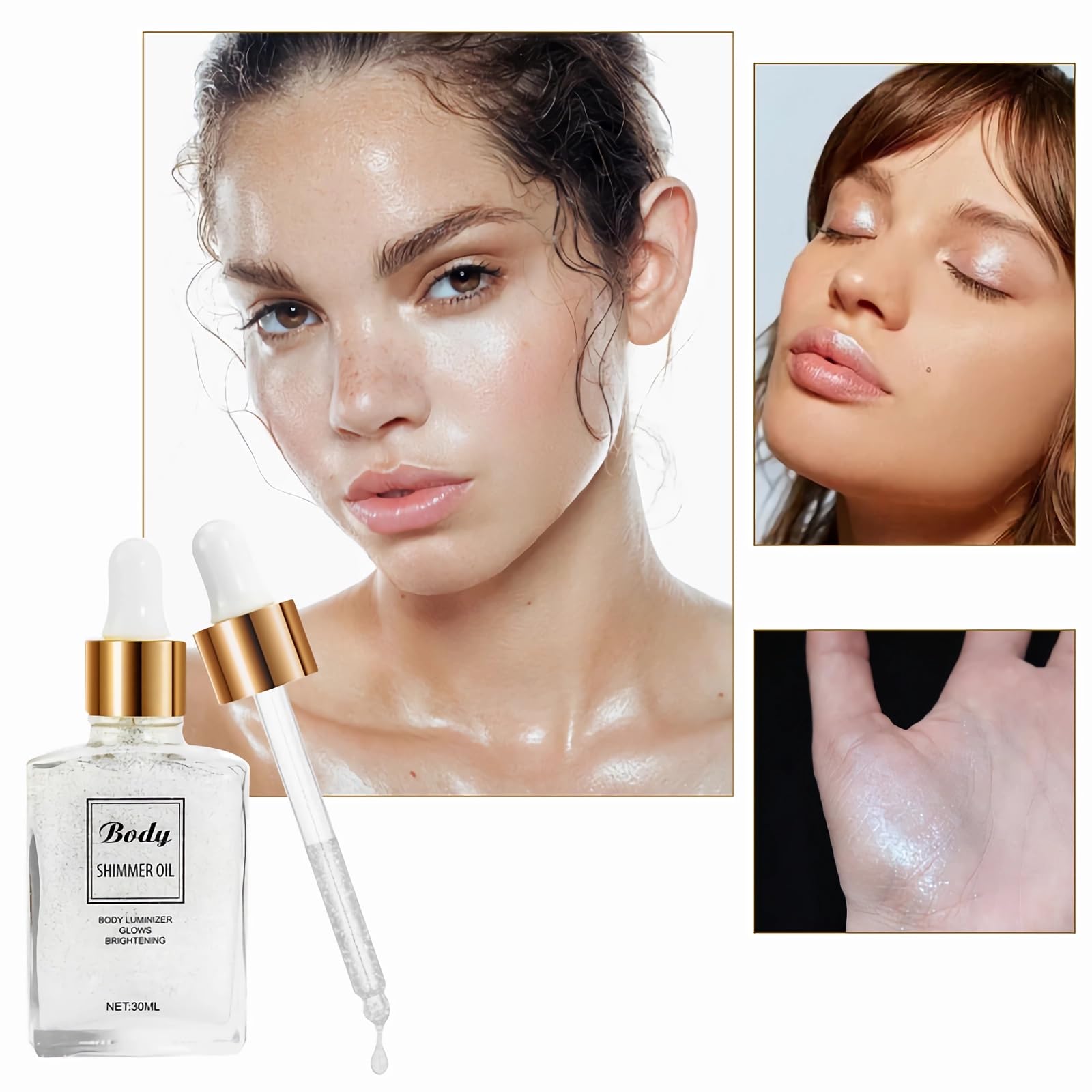 **Pearl White Hydrating Shimmer Body Oil - Long Lasting Liquid Luminizer & Non-Sticky Glow for Face & Body | Women's Shimmer Makeup & Highlighter for Parties, Festivals & Special Occasions**