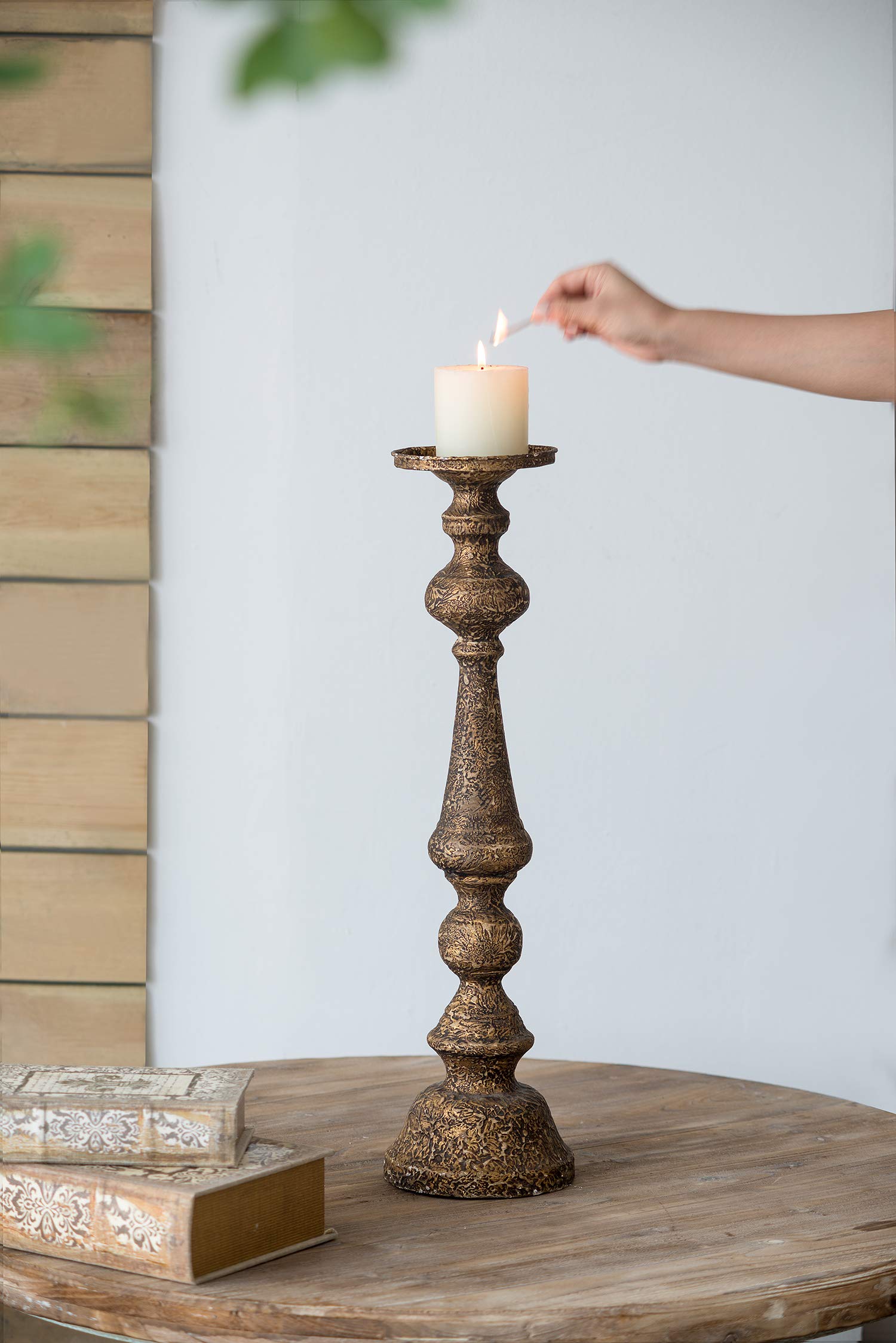 Antique Bronze Metal Candle Holder - 23.8 Inch Traditional Pillar Candlestick with 4