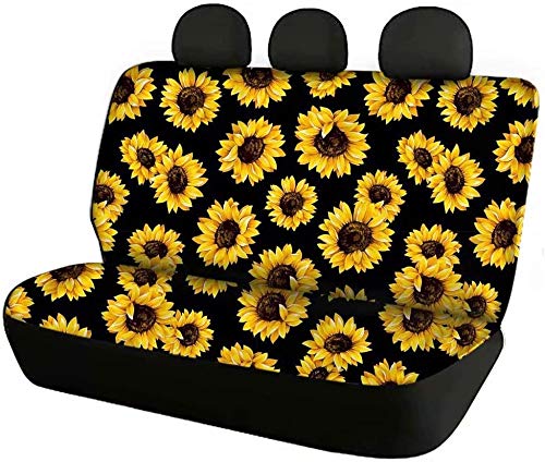 FKELYI Daisy Flower Print Universal Car Seat Covers Set - 2PCS Front Seat Cushion & Backrest Covers + Rear Bench Cover - Waterproof & Non-Slip Auto Accessories for Sedan, SUV, Truck - Perfect for Road Trips, Daily Commute & Car Interior Protection