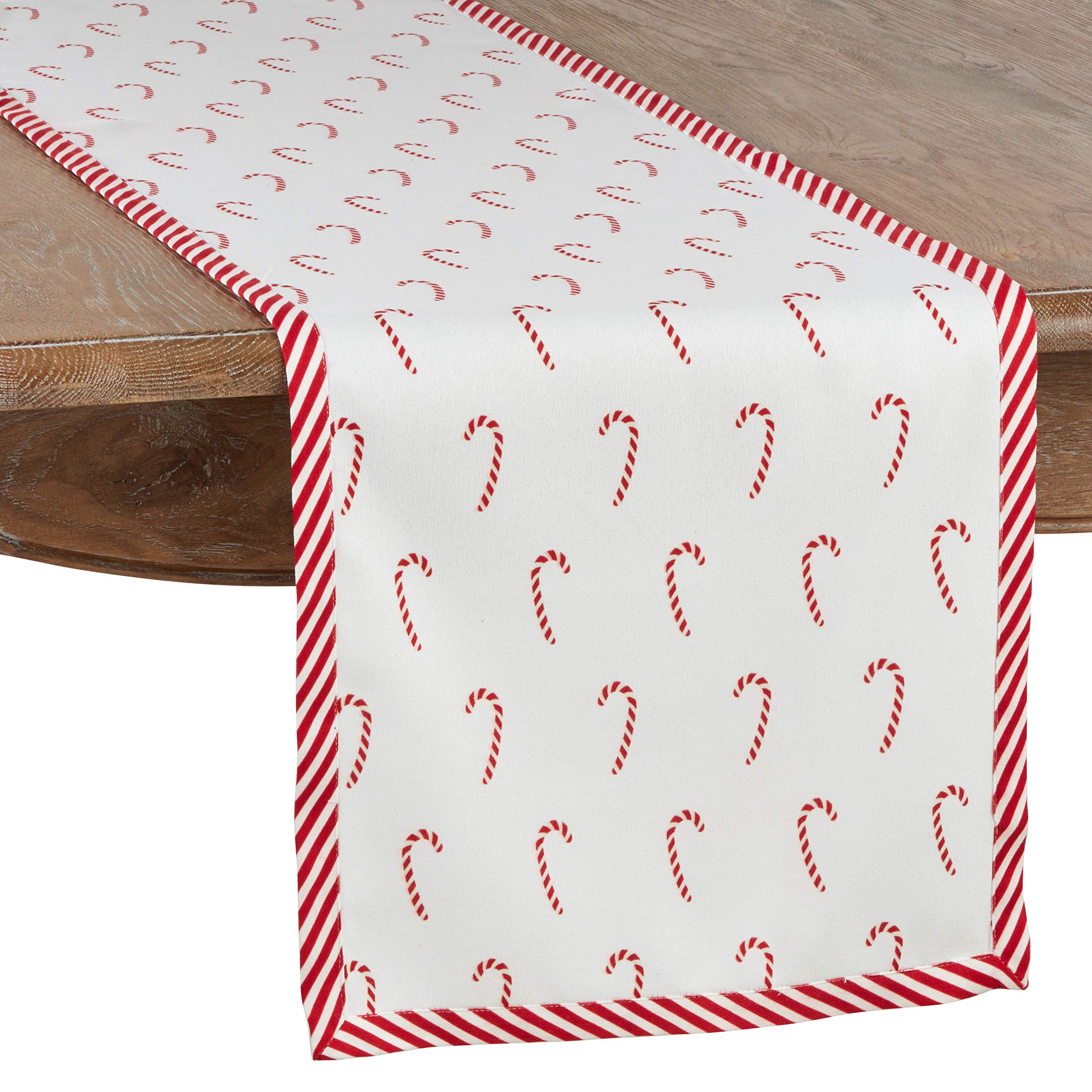 SARO LIFESTYLE Peppermint Candy Cane Print Christmas Table Runner 16x120 Inch - Festive Holiday Dining Decor for Christmas Parties, Dinner Tables & Seasonal Home Decoration