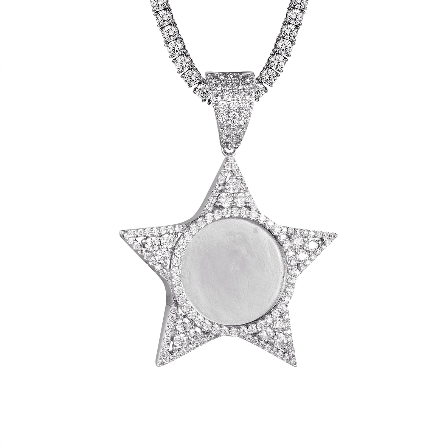Star-Shaped Icy Bling Photo Pendant Necklace - Elegant Circle Frame Picture Locket for Women, Perfect Gift for Birthday, Anniversary & Valentine's Day - Ideal for Jewelry Making, DIY Crafts & Fashion Accessories
