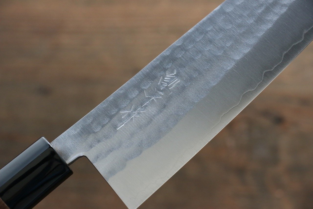 Premium Kunihira Tanzo VG1 Hammered Santoku Knife 170mm - Japanese Chef Knife with Walnut Handle - Perfect for Slicing, Dicing & Chopping Vegetables, Meat & Fish