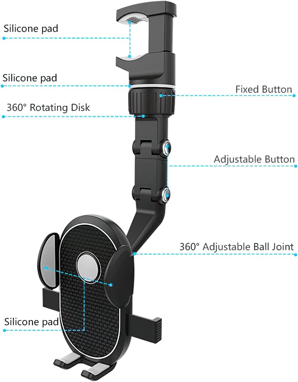 2022 Upgraded Universal 360° Rotating Rearview Mirror Phone Holder - Multifunctional Pop Car Mount Stand for GPS Navigation & Back Seat Viewing (Gray) | Perfect for Road Trips, Uber Drivers & Family Travel
