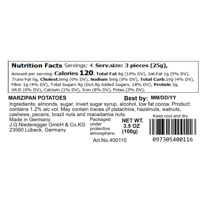 Niederegger Marzipan Potatoes - 100g (3.5oz) | 12 Kosher Marzipan Pieces | Delicious German Dessert for Gifts, Parties & Holiday Treats