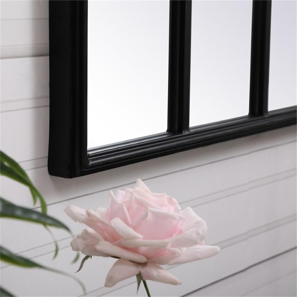Black Mid-Century Metal Windowpane Mirror 42x28