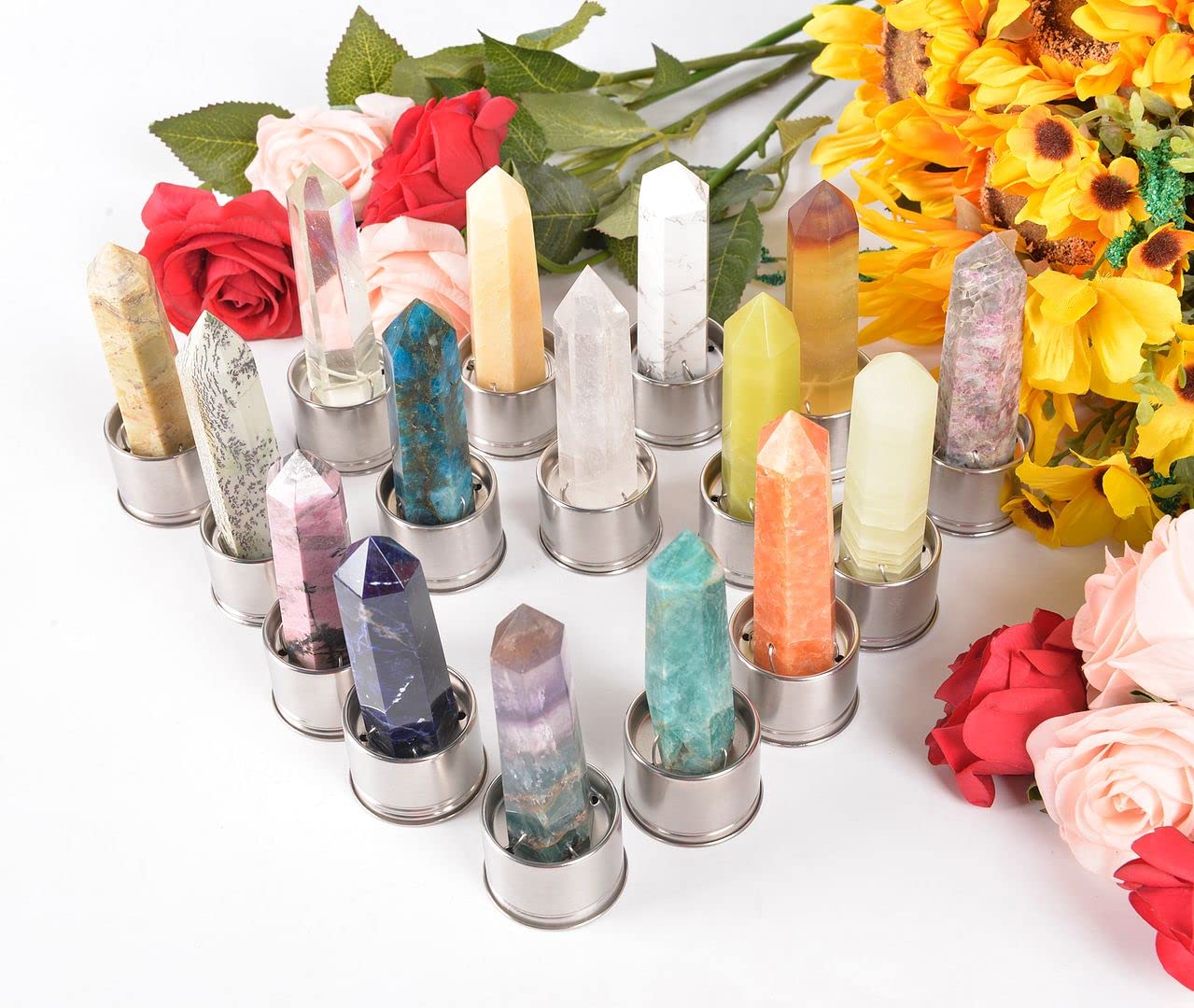Natural Quartz Crystal Column for Water Bottle - Rechargeable Healing Gemstone, Green Crystal Point for Energy Cleansing & Positive Vibes - Perfect for Meditation, Yoga & Home Decor