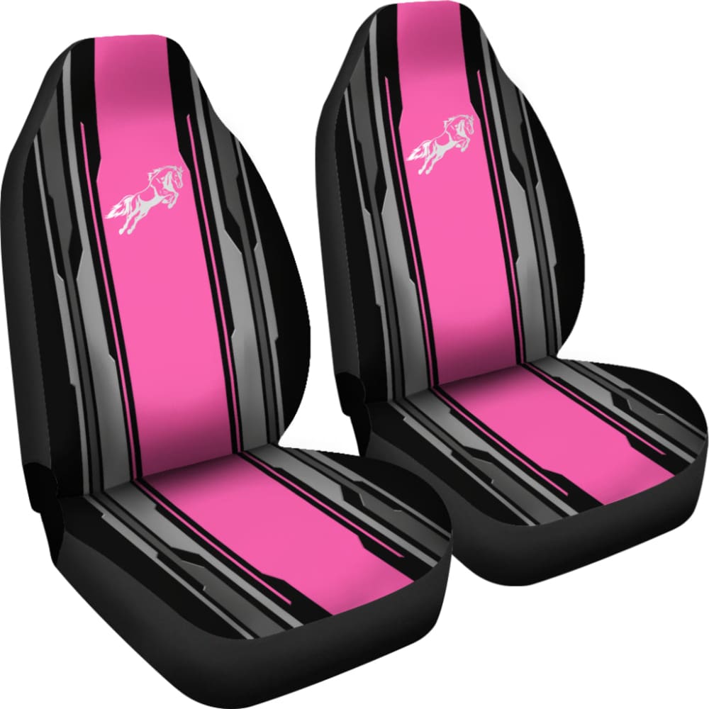 Premium Silver Pink Horse Mustang Custom Metallic Print Car Seat Covers - Universal Fit for Ford Mustang 2005-2023 - Soft Neoprene Material for Comfort & Style - Perfect for Car Enthusiasts, Gifts & Custom Rides