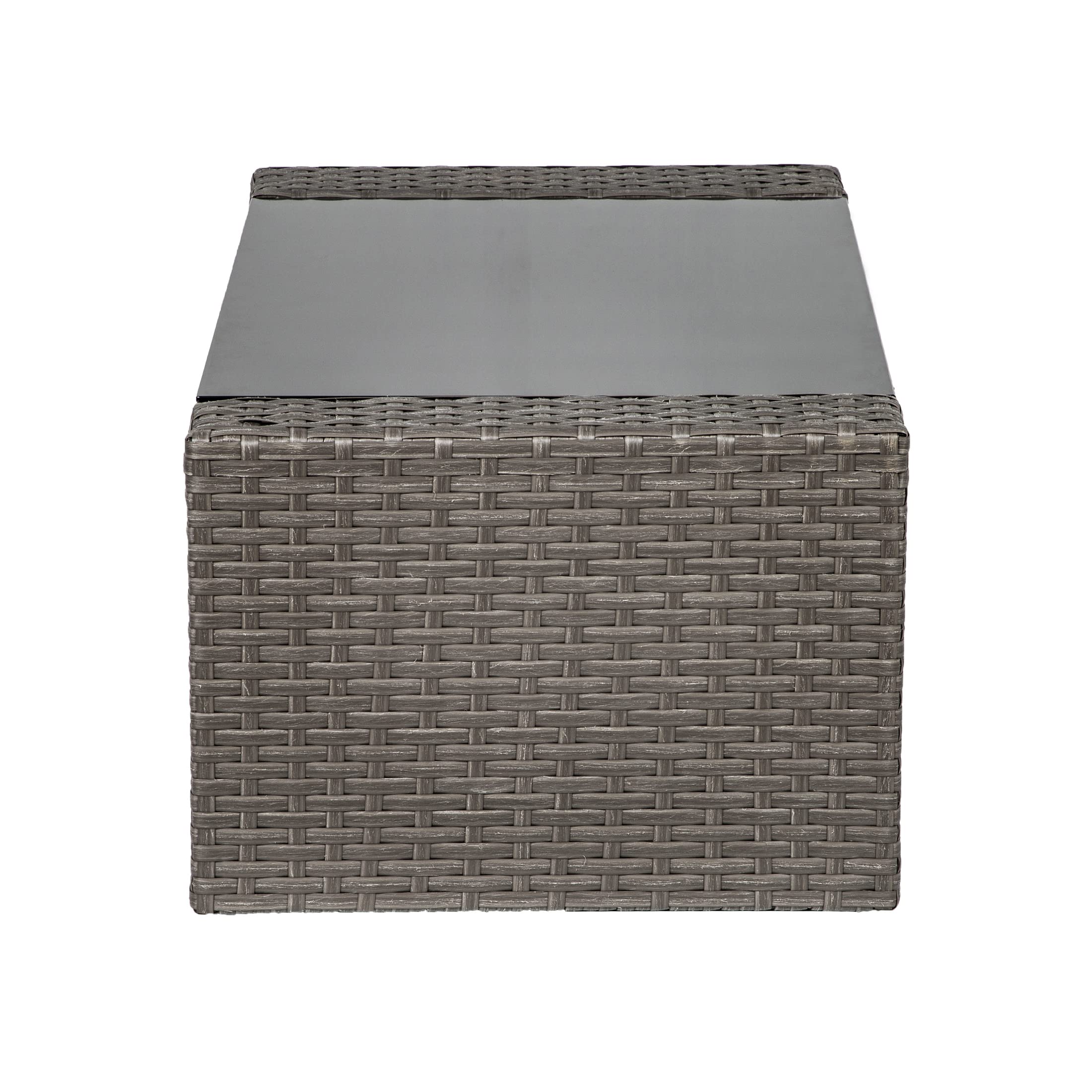 WO Home Furniture 4-Piece Patio Conversation Set - Gray Rattan Wicker Sofa, Chairs & Coffee Table with Navy Blue Pillow Cushions | Outdoor Garden Furniture for Backyard, Poolside & Terrace Relaxation