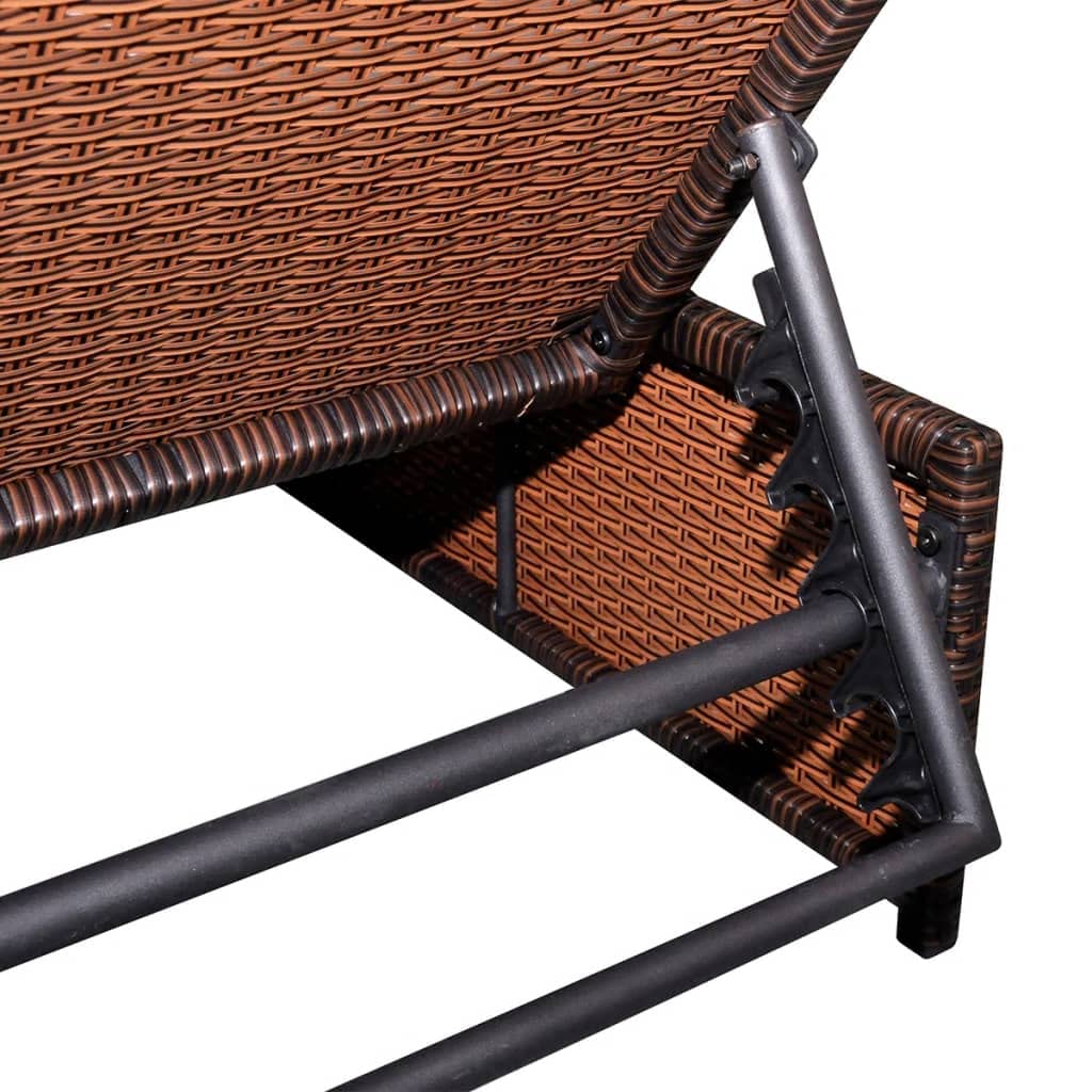 SKM 2-Piece Sun Lounger Set with Side Table - Brown Poly Rattan Outdoor Furniture for Patio, Poolside & Garden Relaxation - Model 3068