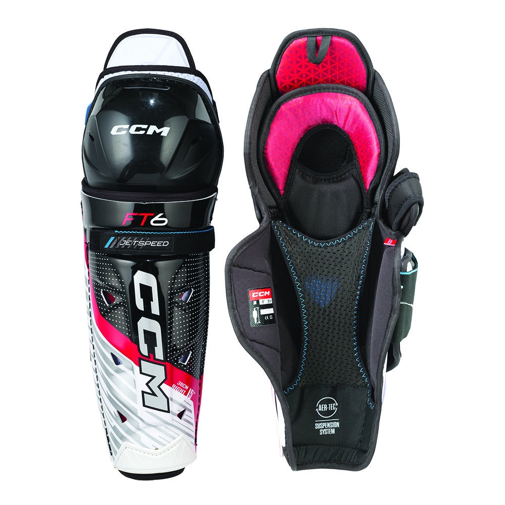 CCM Jetspeed FT6 Junior Ice Hockey Shin Guards - Youth Protective Gear for Hockey Players - Perfect for Games, Practices & Training Sessions