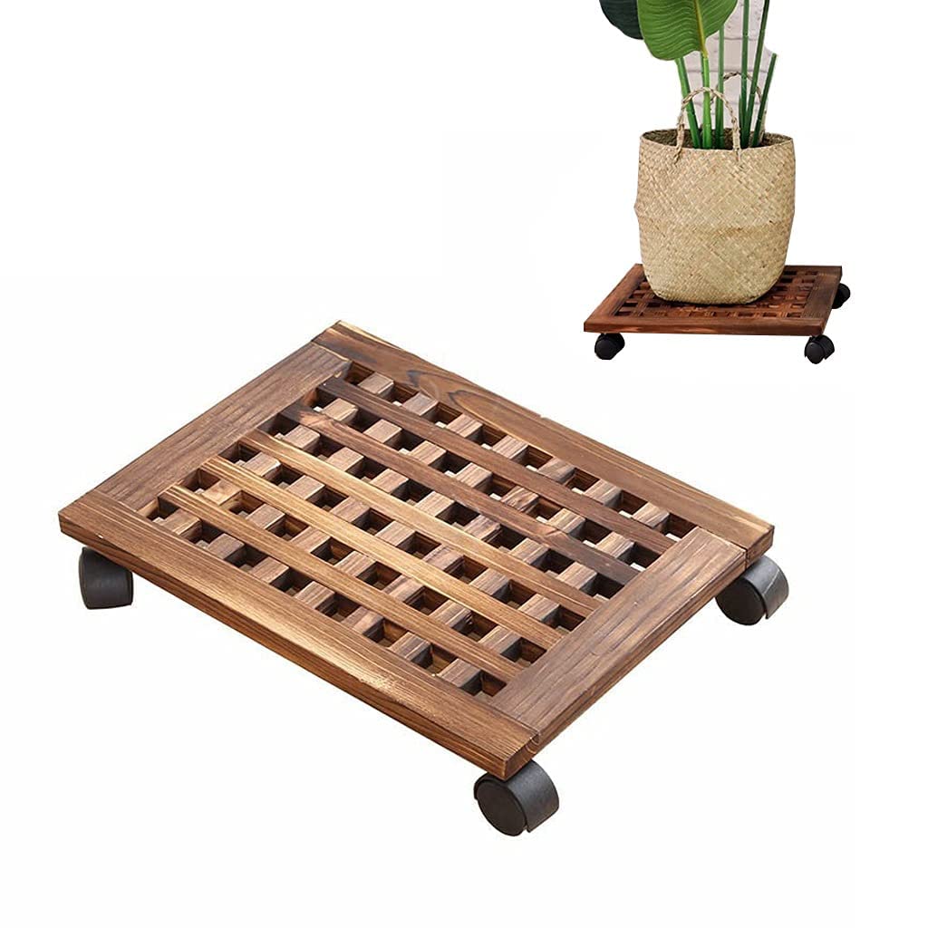 Sturdy Wooden Planter Stand with Wheels - Indoor/Outdoor Rolling Flower Pot Holder (30x60cm) - Supports Up to 150 Lbs for Potted Plants, Trees & Large Planters | Perfect for Patio, Garden & Home Decor Mobility