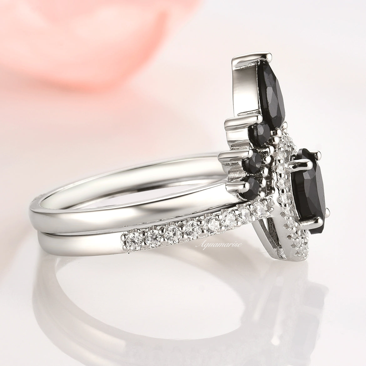 Amy Black Diamond (Onyx) Ring Set - 925 Sterling Silver Women's Jewelry for Wedding, Anniversary & Special Occasions