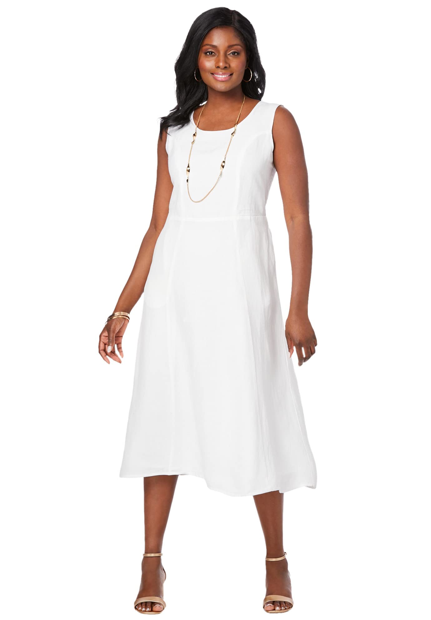 Jessica London Women's Plus Size Linen Fit & Flare Dress - Comfortable Summer Casual Dress for Beach, Party & Office Wear