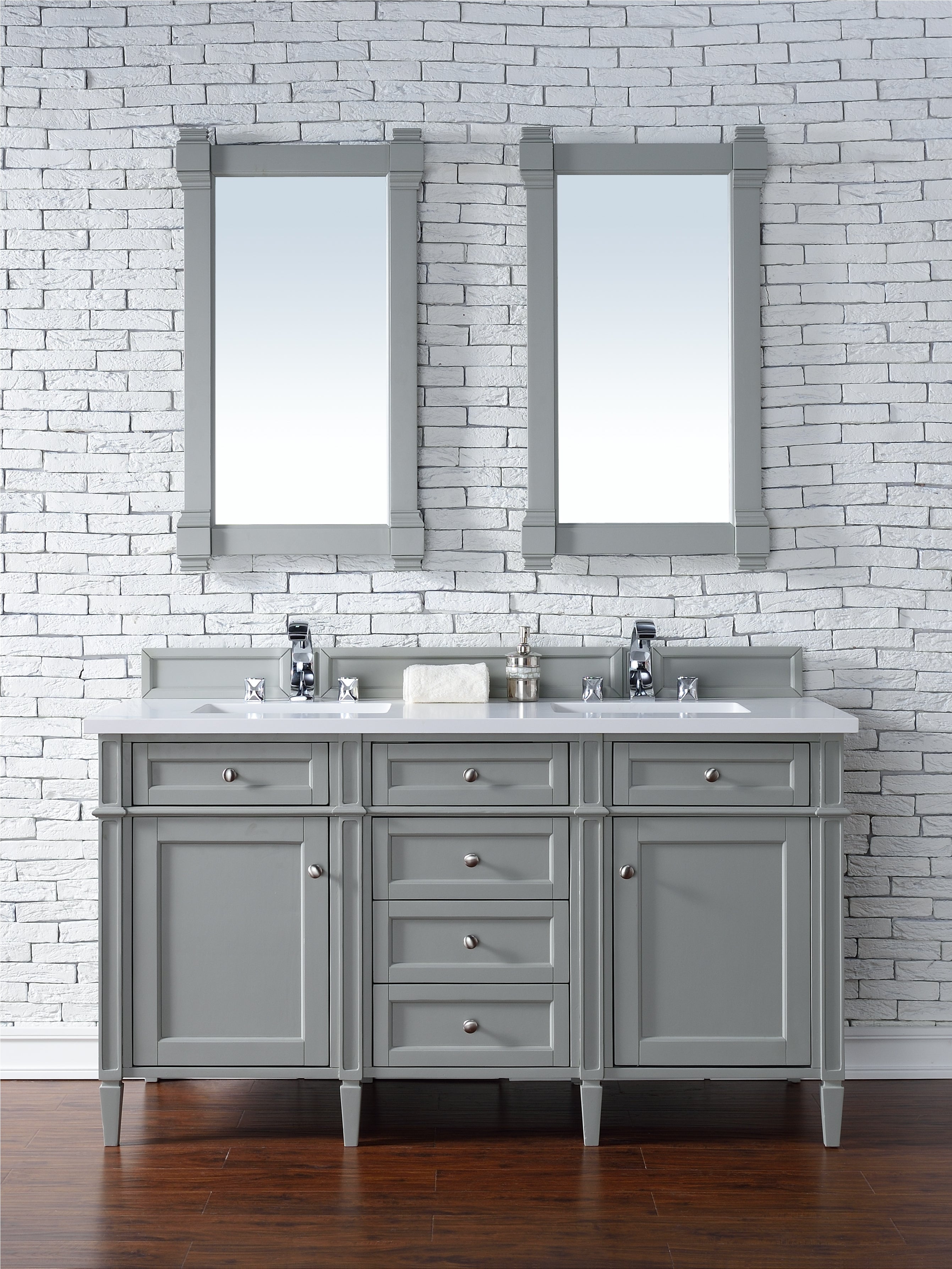 Brittany 60-Inch Urban Gray Double Bathroom Vanity with 3CM White Zeus Quartz Countertop - Modern Bathroom Storage for Master & Guest Bathrooms
