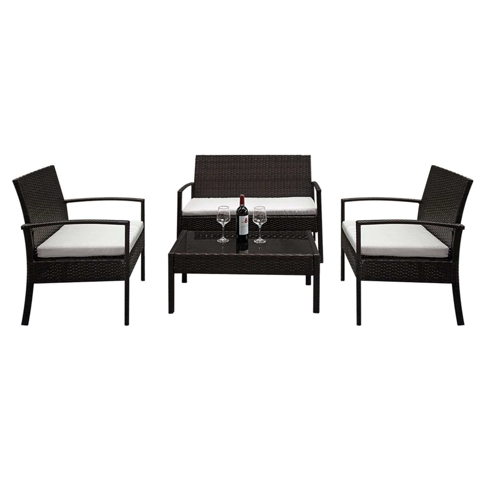 Premium HGPZ Rattan Sofa Set - 2 Arm Chairs & 1 Loveseat with Tempered Glass Coffee Table - Brown Gradient Color - Perfect for Living Room, Lounge, Reading Nook & Relaxation