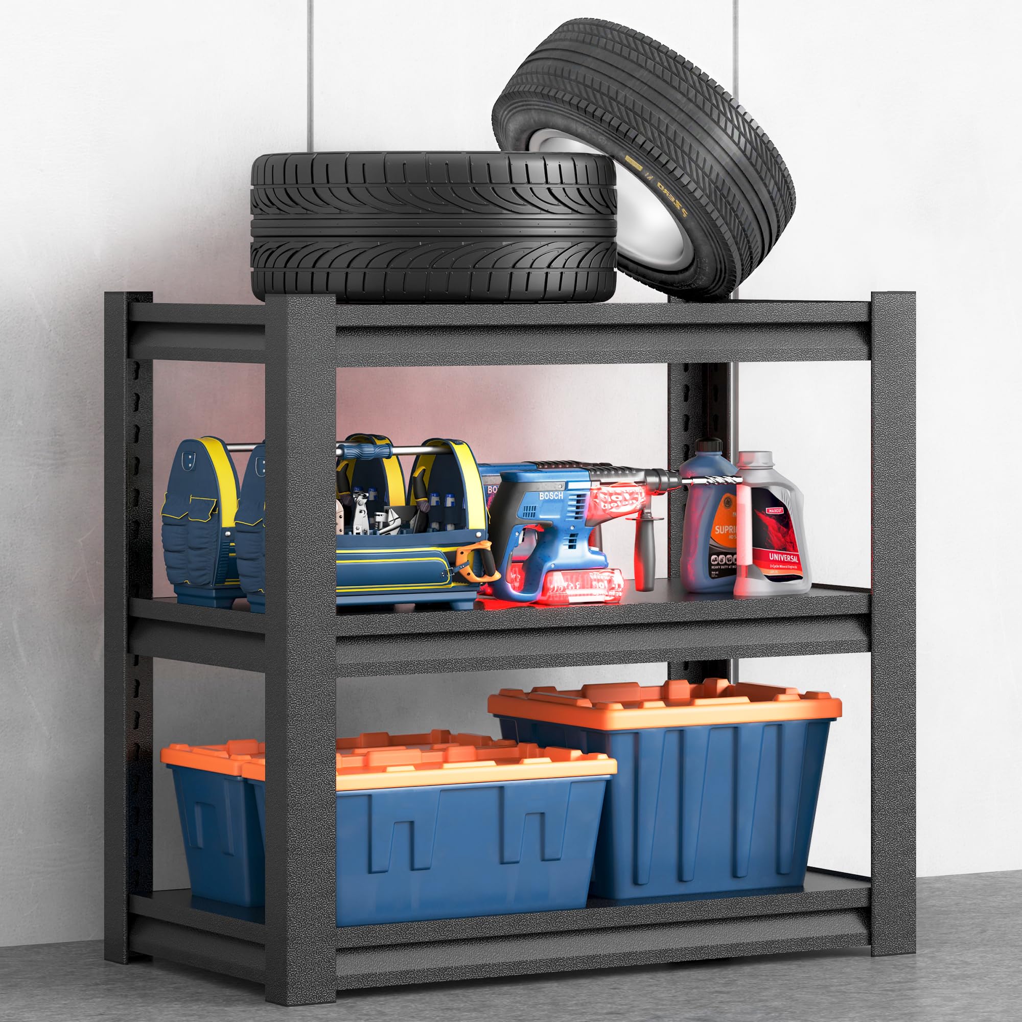 Heavy Duty 3-Tier Metal Garage Shelving Unit - 31.5