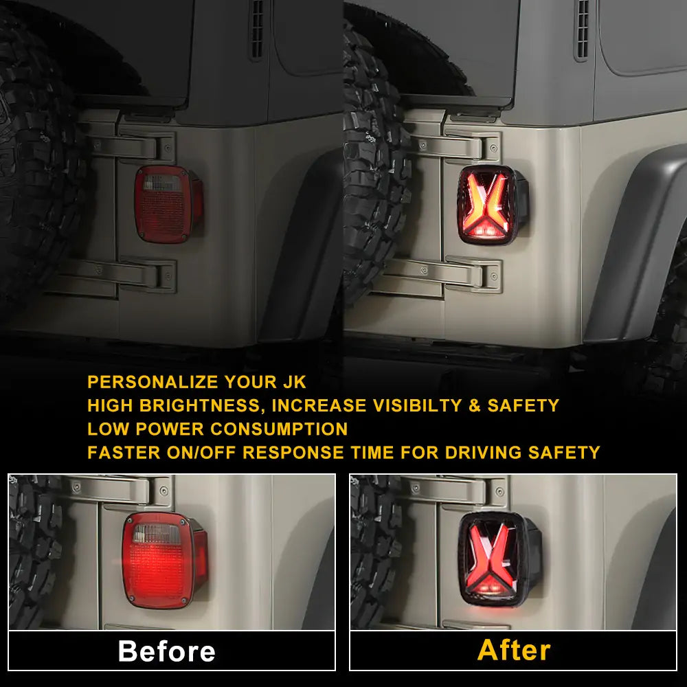 LOYO X-Shaped LED Tail Lights Kit for Jeep Wrangler TJ YJ CJ - DOT Approved - Waterproof & Durable - Perfect for Off-Roading & Night Driving