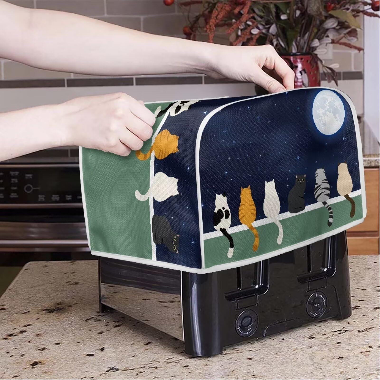 Galaxy Print Oven Cover & Bread Machine Protector - Moon Cat 4-Slice Toaster Cover, Anti-Dust & Fingerproof Kitchen Appliance Protector for Home Use | Perfect for Toasters, Ovens & Small Appliances
