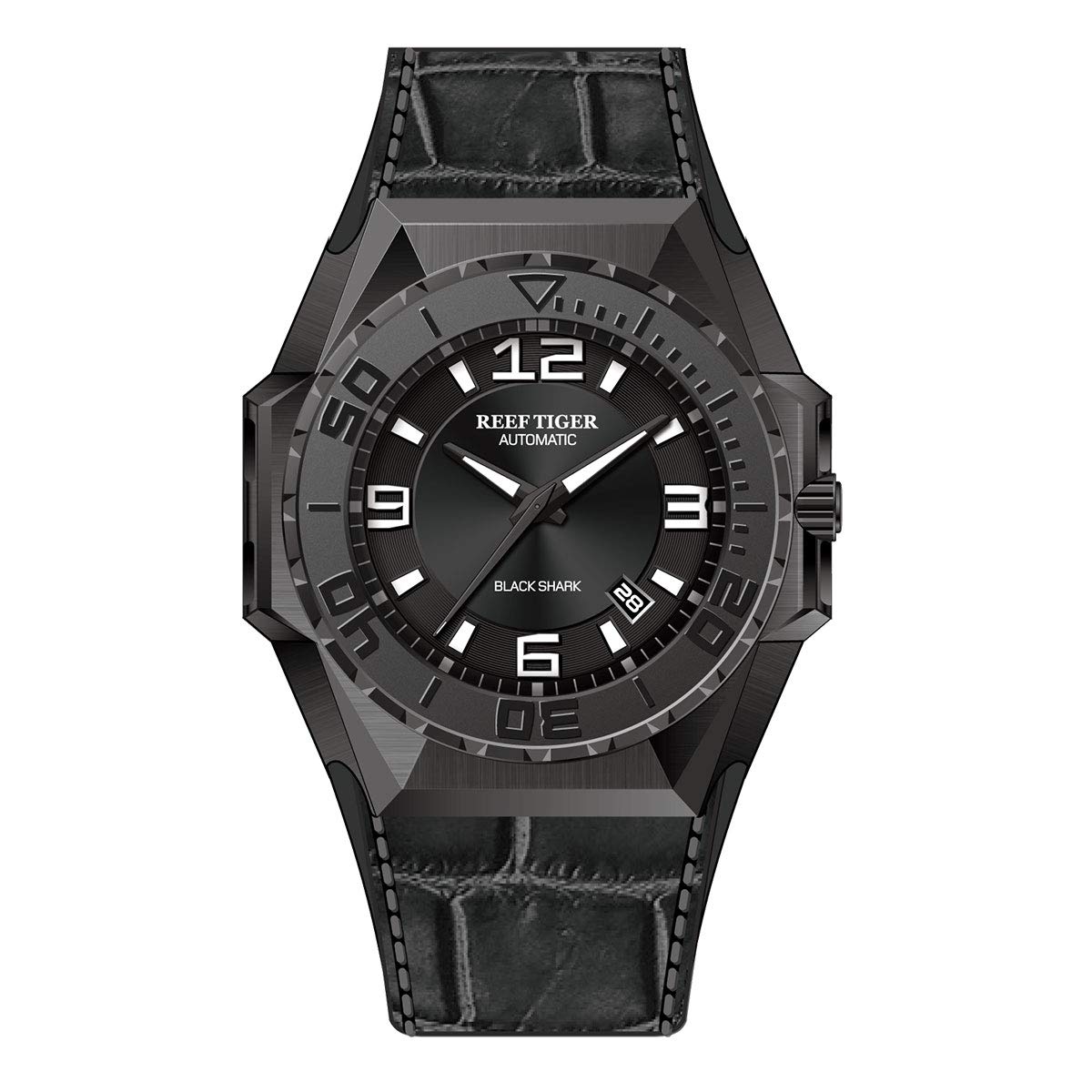 REEF TIGER Men's Automatic Diver Watch - All Black Sport Mechanical Watch with Date Display RGA6903 | Waterproof Dive Watch for Swimming, Snorkeling & Outdoor Adventures