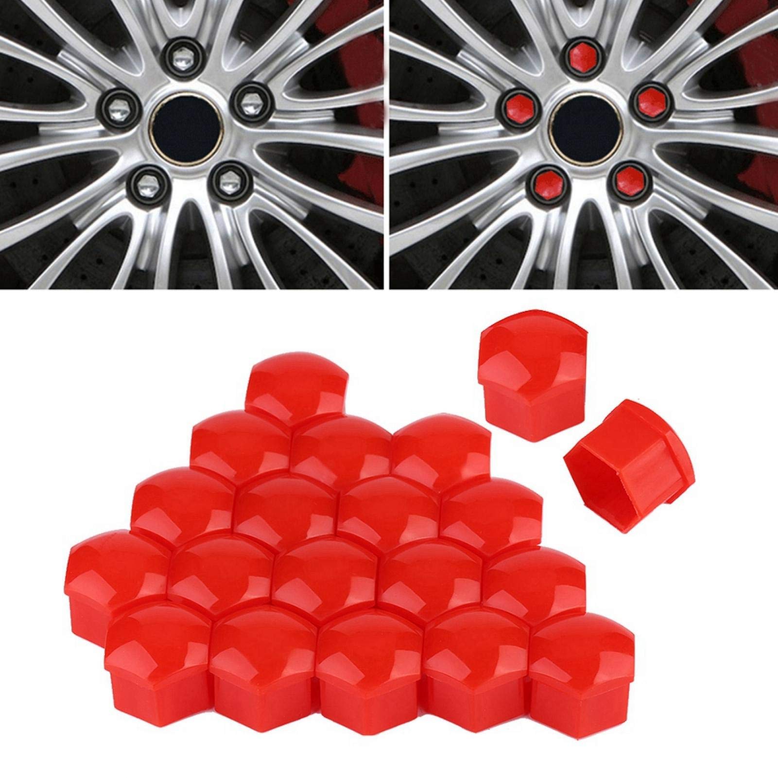 21mm Anti-Theft Wheel Nut Covers (20pcs, Red) - Secure Car Hub Screw Caps for Alloy Wheels - Perfect for Theft Prevention & Vehicle Aesthetics