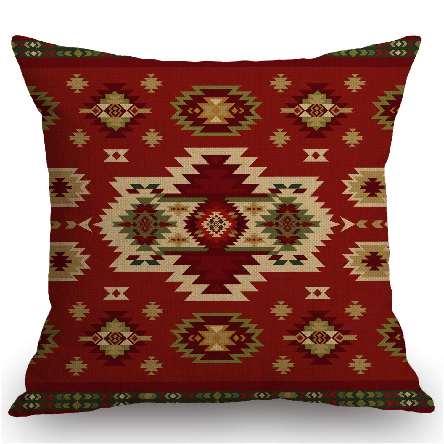 Swono Geometric Southwest Tribal Print Pillow Cover - 18x18 Inch Cotton Linen Cushion Case for Sofa, Couch & Bed - Boho Home Decor, Living Room Accent Throw Pillow