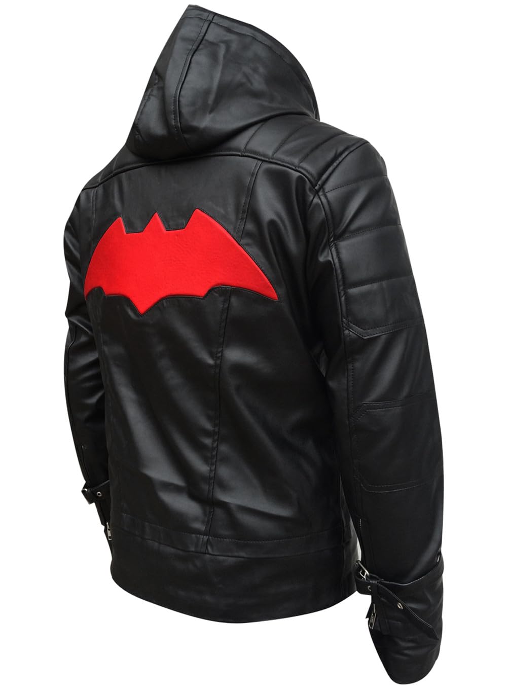 Black Hood Bat Jacket & Red Hooded Leather Vest - 2-in-1 Cosplay Costume for Halloween, Comic Con & Superhero Themed Parties