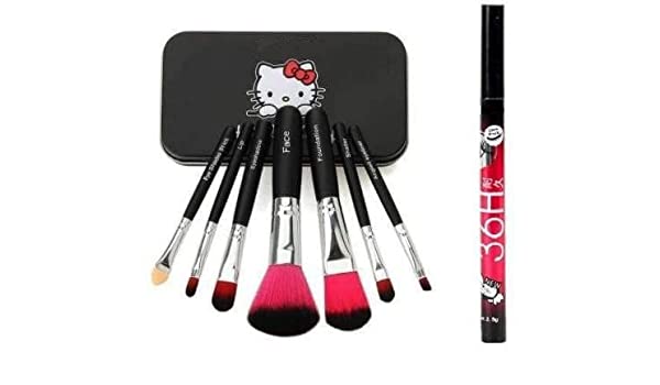 7 Pcs Professional Black Makeup Brush Set with 36H Waterproof Eyeliner Pencil (8 Pack) - Perfect for Women & Girls, Ideal for Daily Makeup, Contouring & Eyebrow Styling