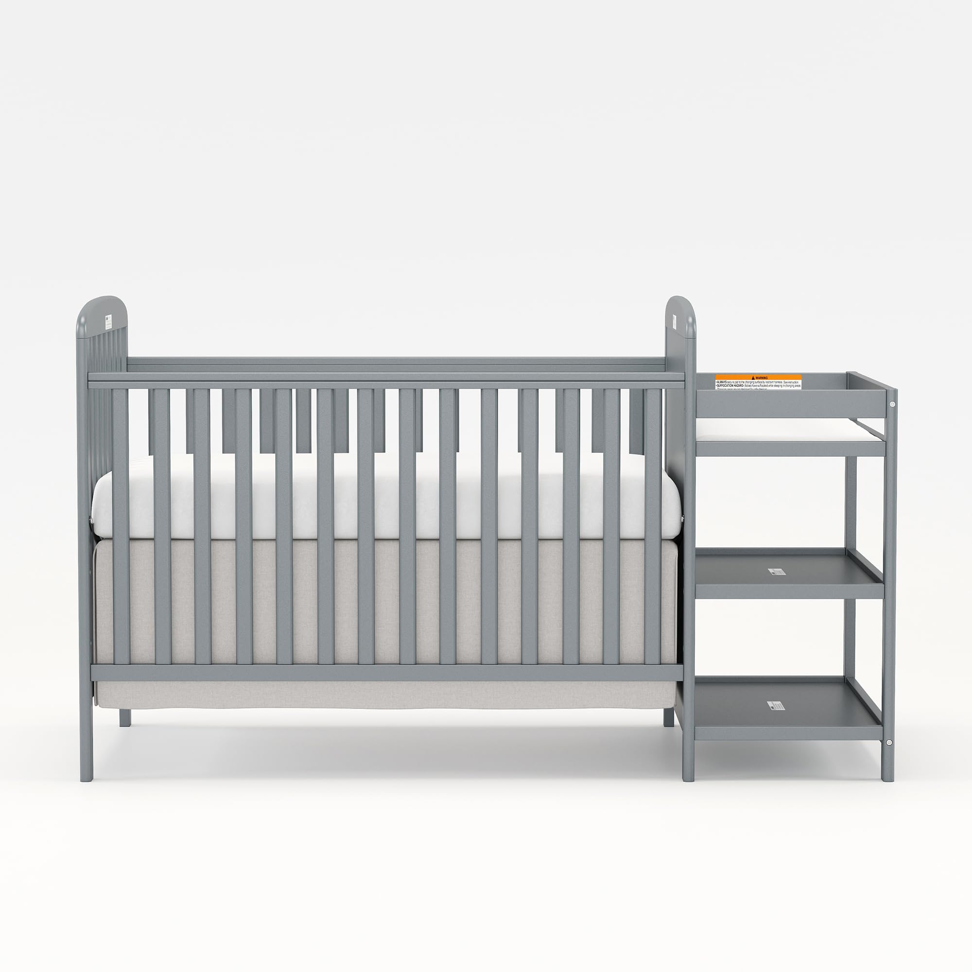 3-in-1 Convertible Baby Crib with Changing Table - Full Size Wooden Crib Converts to Toddler Bed & Daybed - Nursery Furniture with Storage Space, 3 Adjustable Mattress Heights, Non-Toxic Finish (Storm Grey) - Perfect for Small Nursery Rooms & Growing Toddlers